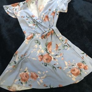 Blue Floral Wrap Dress